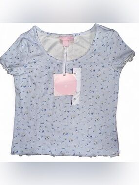 LoveShackFancy Light Blue Floral Ribbed Tee